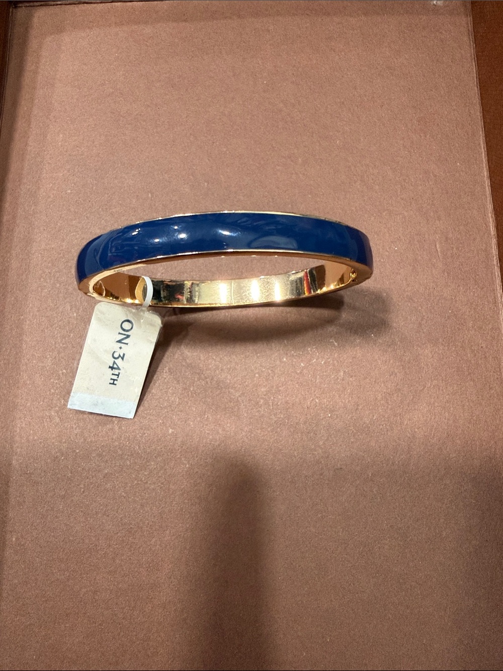 On 34th Gold and Blue Enamel Bangle Bracelet - Women's Accessory